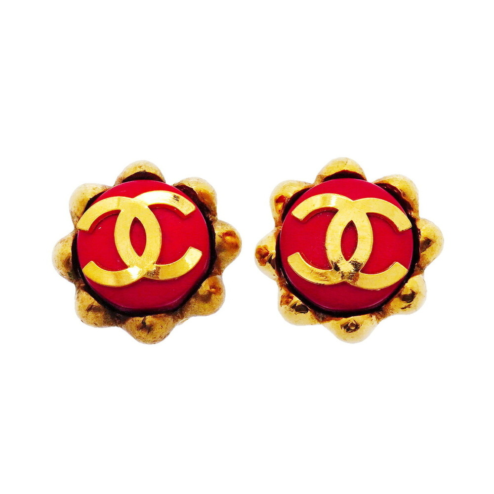CHANEL Red Logo Earrings